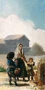 Francisco de Goya woman and two children by a fountain oil painting on canvas